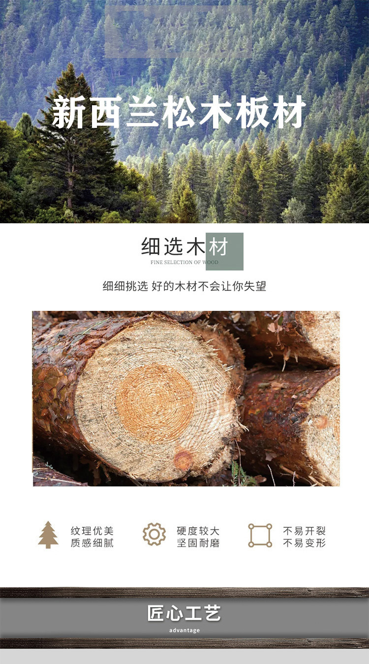 工厂供应  8-30mm松木直拼板EO级橱柜衣柜书桌辐射松木实木家具板