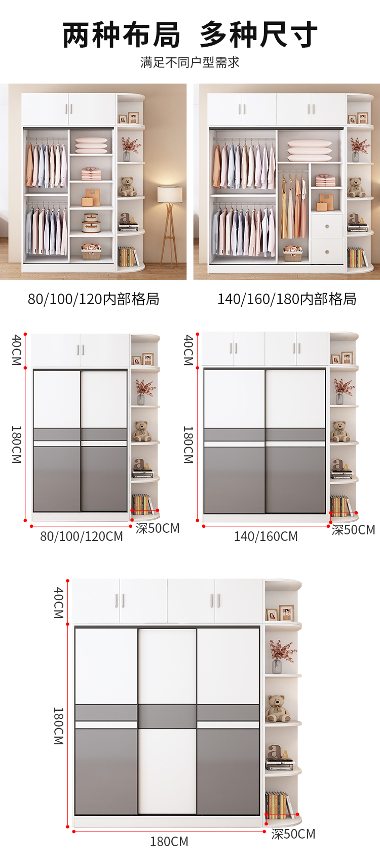 家用卧室简易结实耐用家用经济型推门 儿童木衣柜女孩小型生态板木