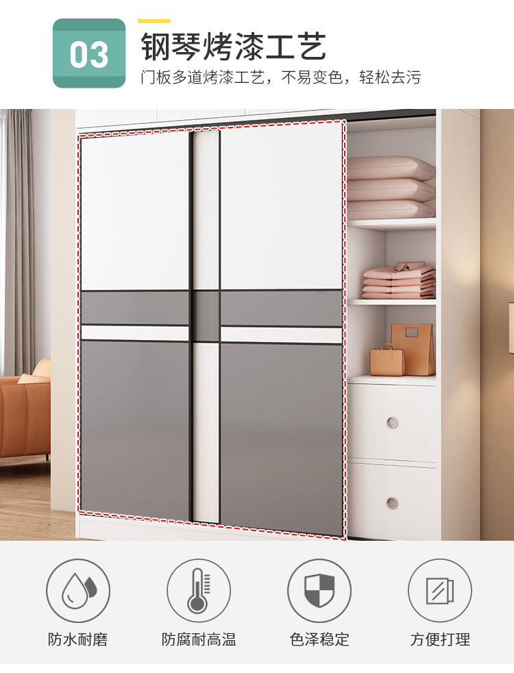 家用卧室简易结实耐用家用经济型推门 儿童木衣柜女孩小型生态板木